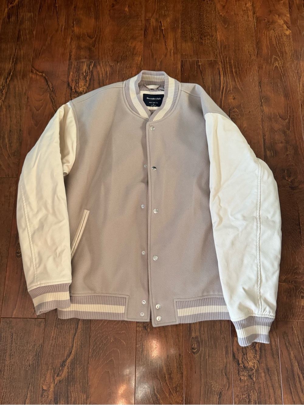 Abercrombie & Fitch Beige and Cream Varsity Bomber Jacket
